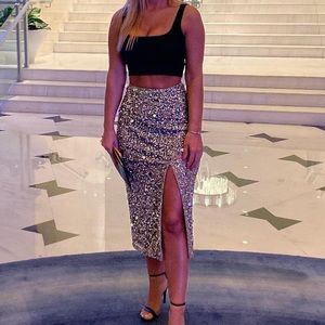 Missguided silver sequin pencil skirt